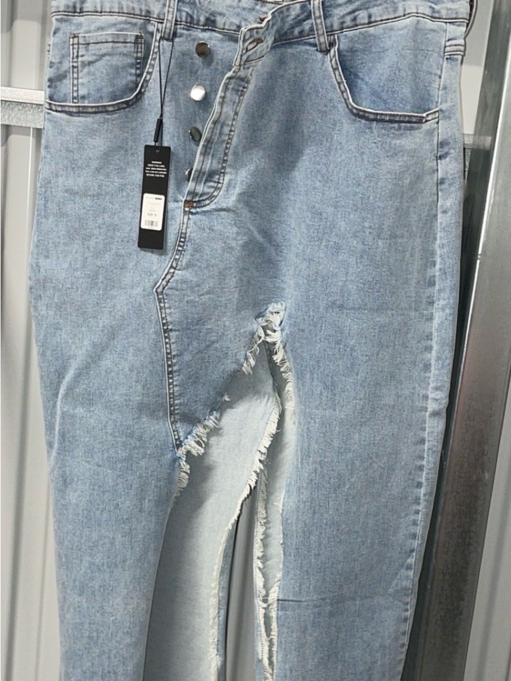 Fashion Nova Asymmetrical Button Fly Denim Maxi Skirt